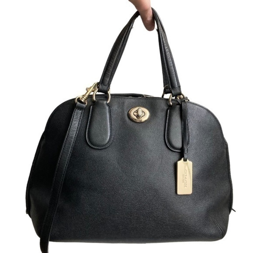 Coach black textured leather turnlock dome satchel bag